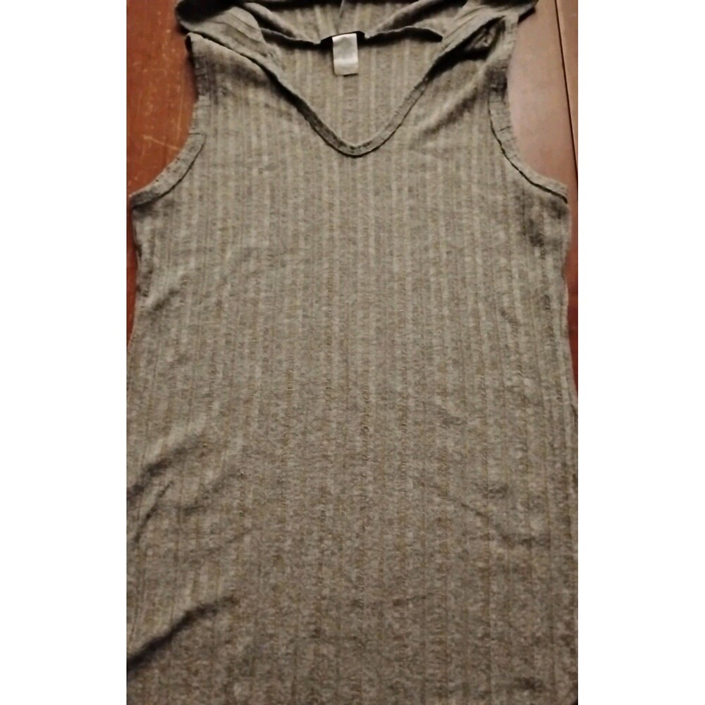 VTG Blush Women's Sz.L Light Olive Ribbed Sleeveless Hooded Tunic Top